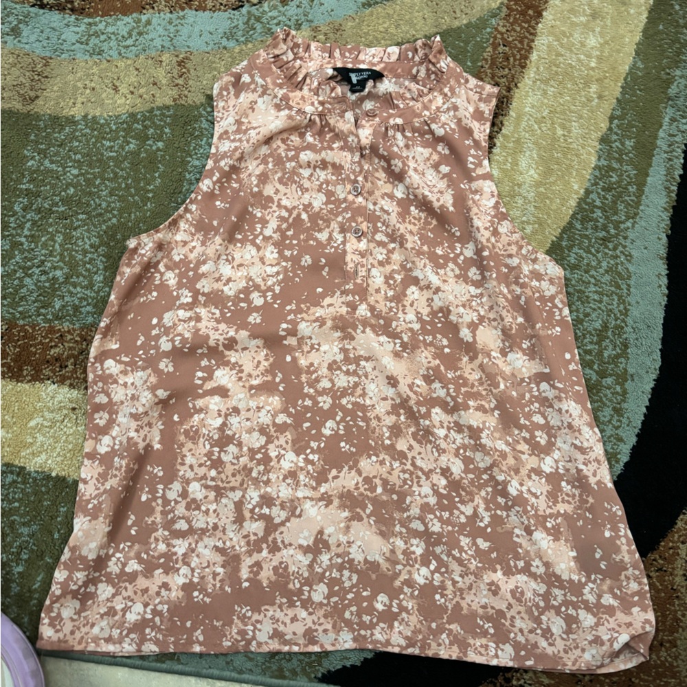Simply Vera Vera Wang Dusty Rose & Cream Floral Ruffled-Neck Sleeveless Camisole